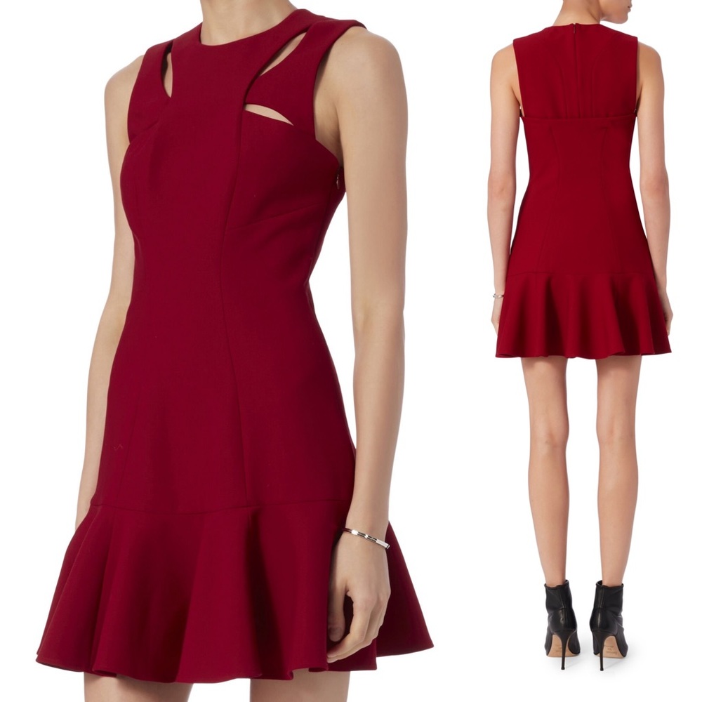 Cinq a Sept Scorpio tulip hem cutout red dress 4